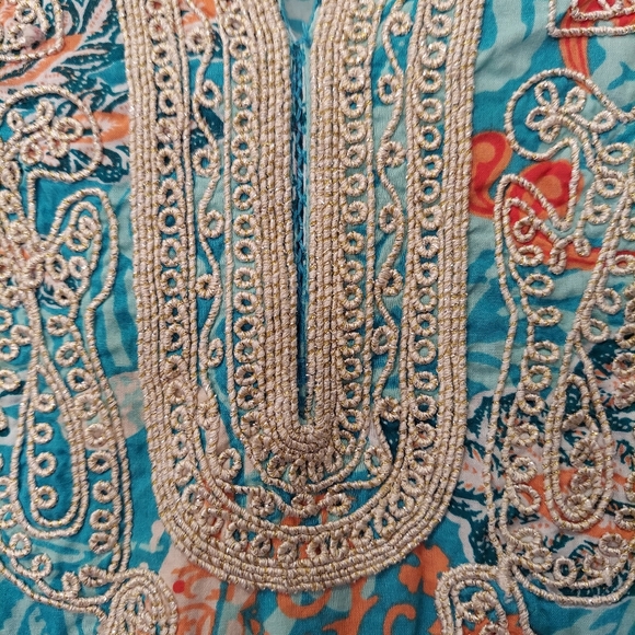 Charter Club Women's V-Neck Lace embroidered green cotton Tunic Top shirt MP - Picture 5 of 6